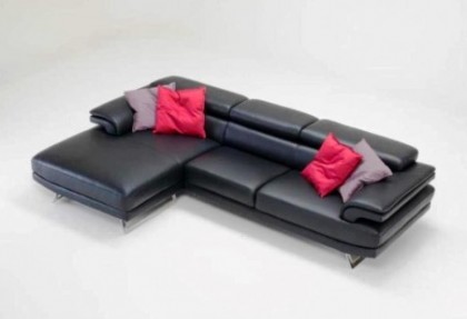 SPACE - composizione divano ad angolo ( divano 3 posti laterale + chaise longue ; divano in pelle nera ) - SOFA CLUB