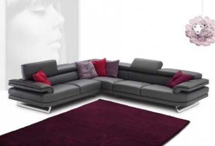SPACE - composizione divano ad angolo ( divano 3 posti laterale + angolo con penisola divano in pelle nera ) - SOFA CLUB