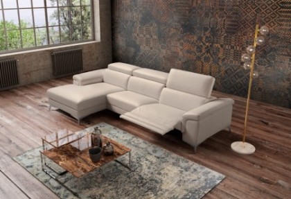 HABART - divano relax con penisola in pelle ( divano con poggiatesta reclinabili ) - SOFA CLUB