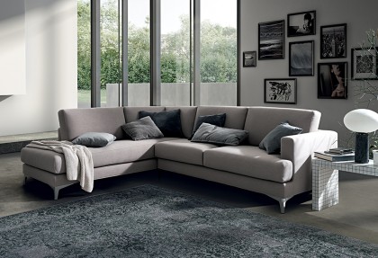 RETRO' - divano ad angolo quadrato con penisola ( divani stile retrò in tessuto - piedino LIAM ) - SOFA CLUB