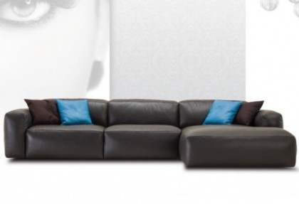 MORBIDONE - composizione divano con chaise longue ( divano 2 posti laterale + chaise longue ) - divano in pelle nera - SOFA CLUB