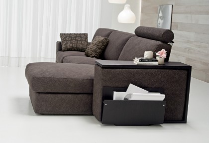 EASY 25 - divano letto con chaise longue contenitore ( optional tavolino ELLE + optional portariviste + optional poggiatesta ) - SOFA CLUB