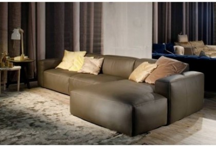 MORBIDONE - divano con chaise longue ( divano in pelle fiore art. COLORADO ) -SOFA CLUB