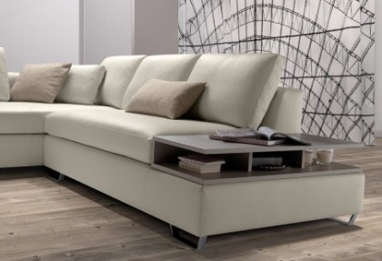 BOSTON - composizione divano ad angolo ( elemento laterale 2 posti divano con LIBRERIA frassinato beige - piedino THREE ) - SOFA CLUB