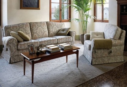 CAMBRIDGE - divano 3 posti  + poltrona ( versione divano con  balza + bordino in contrasto di colore ) - divani classici in tessuto- SOFA CLUB
